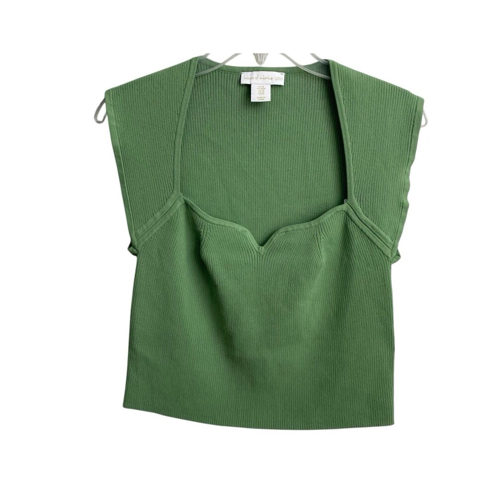 House Of‎ Harlow 1960 Thick Knit Ribbed Blouse Sleeveless Size Medium Green